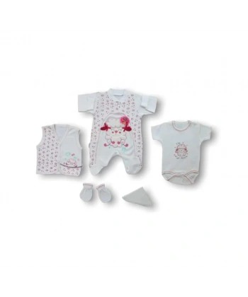 Kuzucuk Nakışlı  5li Zıbın Takımı Hastane Çıkışı Ekru