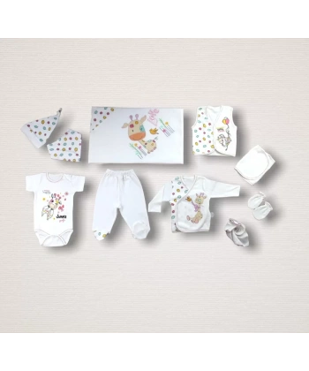 Love Zürafa Nakışlı  10lu Zıbın Takımı Hastane Çıkışı Ekru