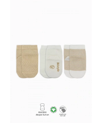 Puanlı Kaymaz Penye Soket Çorap 3lü  Bej