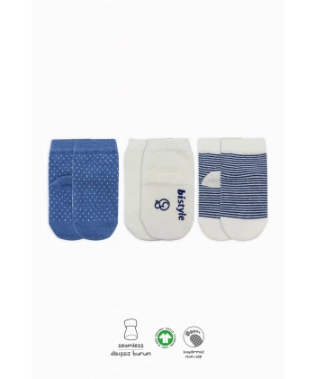 Puanlı Kaymaz Penye Soket Çorap 3lü Bs10108 İndigo