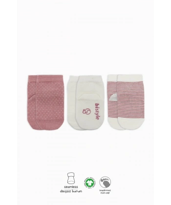 Puanlı Kaymaz Penye Soket Çorap 3lü Bs10108 Pudra
