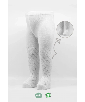 Tekli Ekose Kabartma Penye Külotlu Çorap Bs50105 Beyaz