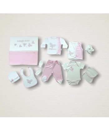 Uçan Kelebekler Nakışlı  10lu Zıbın Takımı Hastane Çıkışı Pembe