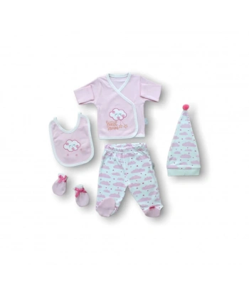 Uykucu Bulut Nakışlı  5li Zıbın Takımı Hastane Çıkışı Pembe