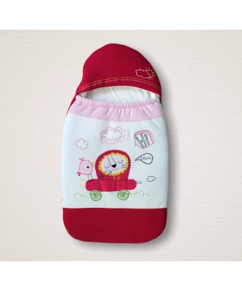 Yenidoğan Arabalı Aslan Nakışlı Fermuarlı Şapkalı Klasik Kundak Bebek Battaniyesi Pembe