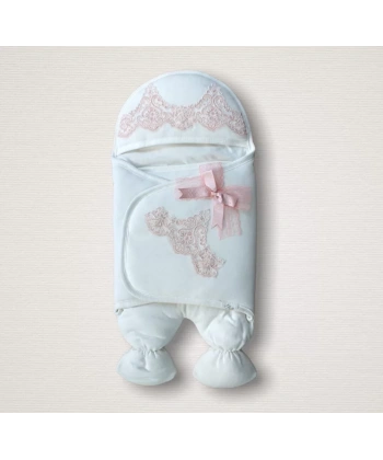 Yenidoğan Fistolu Fiyonk Kurdelalı Şapkalı Lüks Kız Erkek Bebek Ayaklı Kundak Bebek Battaniyesi Pembe