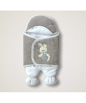 Yenidoğan Kadife Kumaş Ayıcık Nakışlı Şapkalı Kız Erkek Bebek Ayaklı Kundak Bebek Battaniyesi Kahverengi