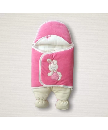 Yenidoğan Kadife Kumaş Ayıcık Nakışlı Şapkalı Kız Erkek Bebek Ayaklı Kundak Bebek Battaniyesi Pembe