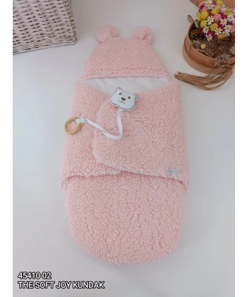 Yenidoğan Kulaklı Şapkalı Açılır Kucaklı Cırt Kapamalı Bebek Battaniyesi Kundak Pembe