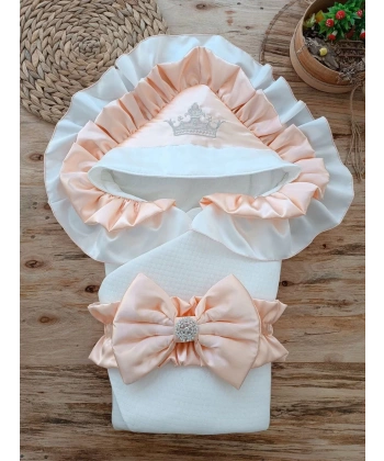 Yenidoğan Mehtap Lüks Kelebek Taç Nakışlı Bebek Battaniyesi Kundak Pudra