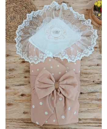 Yenidoğan Papatya Desenli Trilüks Unisex Kundak Bebek Battaniyesi Kahverengi