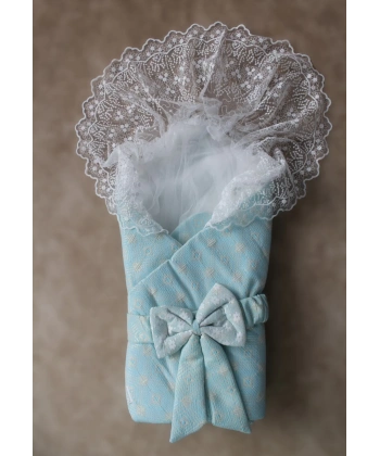 Yenidoğan Sedef Kareli Duvaklı Kız Kundak Bebek Battaniyesi Mint Yeşili