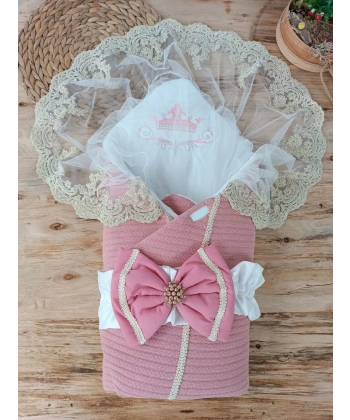 Yenidoğan Tericotton Örgülü Trilüx Bebek Battaniyesi Kundak Gül Kurusu