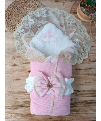 Yenidoğan Tericotton Örgülü Trilüx Bebek Battaniyesi Kundak Pembe