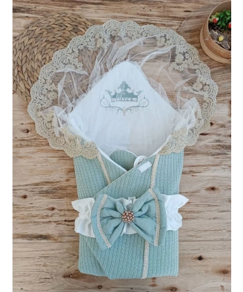 Yenidoğan Tericotton Örgülü Trilüx Bebek Battaniyesi Kundak Yeşil