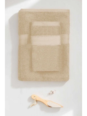 2 Parça Battal Lüks Premium Banyo Spa Havlu Takımı 90x170 Cm Bej