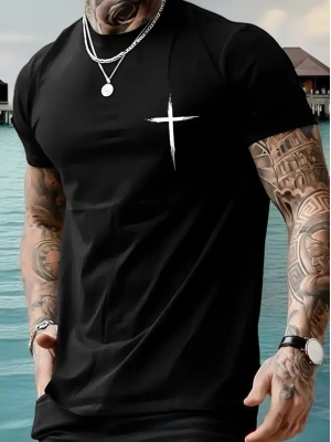 20/1 Penye Compack Baskılı Oversize Bisiklet Yaka Kısa Kol T-shirt - Siyah -