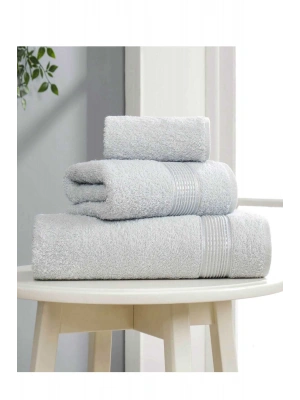 3 lü Banyo Havlusu Seti Pamuklu Ritim Açık Gri
