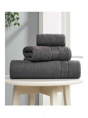 3 lü Banyo Havlusu Seti Pamuklu Ritim Antrasit