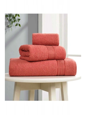 3 lü Banyo Havlusu Seti Pamuklu Ritim Kiremit