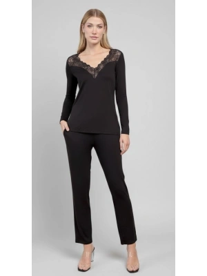 Bicomi Uzun Kollu Dantelli ve Dekolteli Pijama Takımı