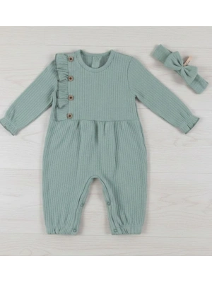 Düğme Detaylı Bandanalı % 100 Pamuk Kız Bebek Tulumu