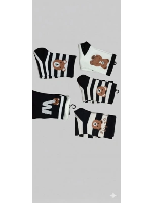 Pamuklu Ayıcık Desenli Patik Kolej Çorap 3 lü Paket