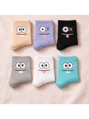 Yüz İfadeli Renkli 2li Kolej Patik Çorap