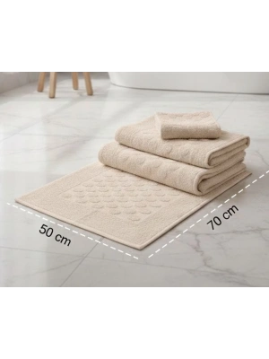 3lü Pamuklu Ayak Havlusu Seti Kabartma Desenli 50x70 Cm Bej