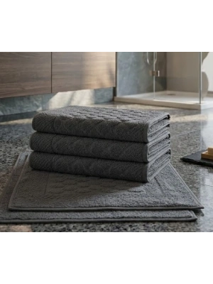 3lü Pamuklu Ayak Havlusu Seti Kabartma Desenli 50x70 Cm Antrasit