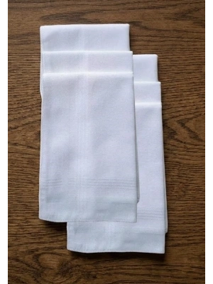 6 lı El Cep Yaka Kumaş Mendil 36x36 Cm 100 Pamuklu TM Beyaz