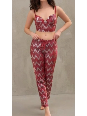 Bicomi Kadife Balenli & Destekli Pijama Takımı - Şık Ev Giyimi