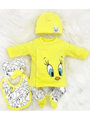 Bicomi %100 Pamuklu Civciv Desenli Yenidoğan 5’li Hastane Çıkışı – Bebek Cildine Dost Yumuşaklık