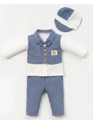 Kasketli ve Yelekli 3’lü Erkek Bebek Takımı (6-18 Ay) - Bicomi