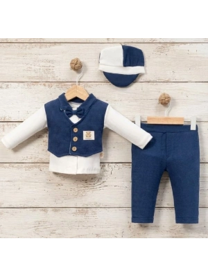 Bicomi Karizma Serisi: Pamuklu Yelek & Kasket Detaylı Bebek Takımı