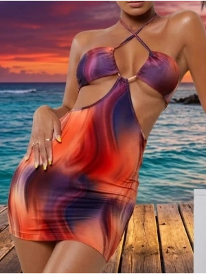 Bicomi Transparan Detaylı ve Omuz Dekolteli Mini Seksi Fantezi Elbise