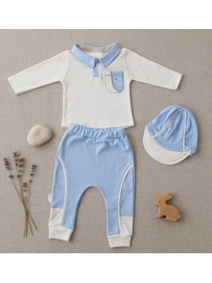 Cilt Dostu Antialerjik Pamuklu – 3’lü ‘Küçük Efendi’ Sweat Takım (Mavi)