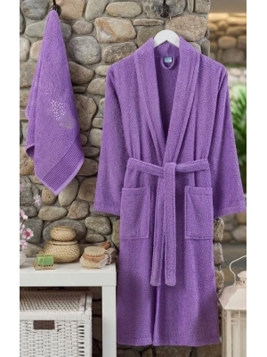 Bicomi Ultra Emici %100 Pamuklu Lavanta Bornoz & Havlu Seti – Cilt Dostu Konfor Paketi