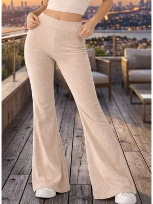 Vücut Şekillendirici Yüksek Bel İspanyol Paça Bej Kaşkorse Pantolon-Tayt