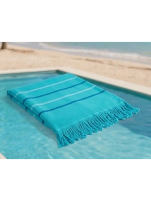 Hızlı Kuruyan, Yer Kaplamayan %100 Pamuklu Turkuaz Waves Plaj Peştemali