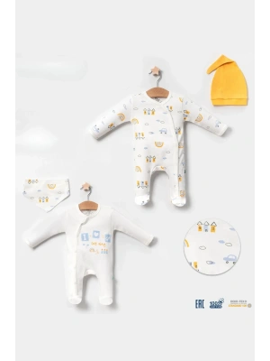 Araba Desenli Sarı 4lü Erkek Bebek Tulumu