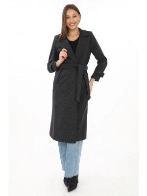 Astarlı Balık Sırtı Kaşmir Kaşe Kaban - Siyah -