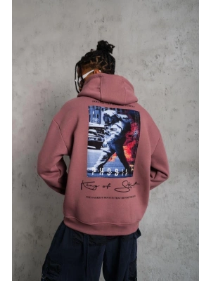 Astronot Baskılı Kapüşonlu Sweat - Gül Kurusu