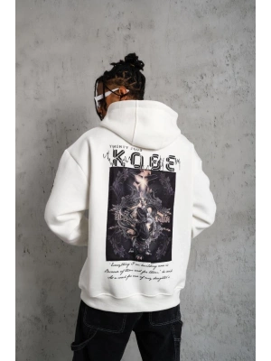 Baskılı Kapüşonlu Sweat - Beyaz -