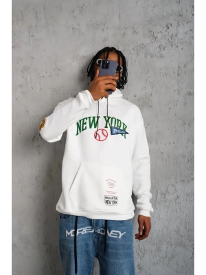 Baskılı Kapüşonlu Sweatshirt - Beyaz -