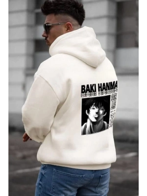 Baskılı Kapüşonlu ve Kordon İpli Sweat - Beyaz -