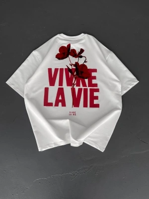 Baskılı Oversize Bisiklet Yaka T-shirt - Beyaz -