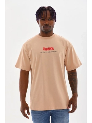 Baskılı Oversize T-Shirt - Bej -