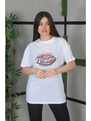 Baskılı Oversize T-Shirt - Beyaz -