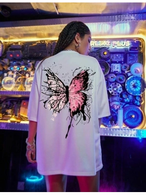 Baskılı Oversize T-Shirt - Beyaz -